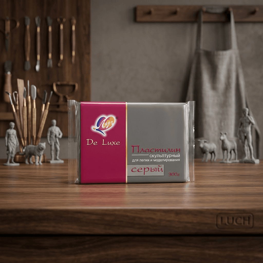 Пластилин скульптурный 300гр серый Луч