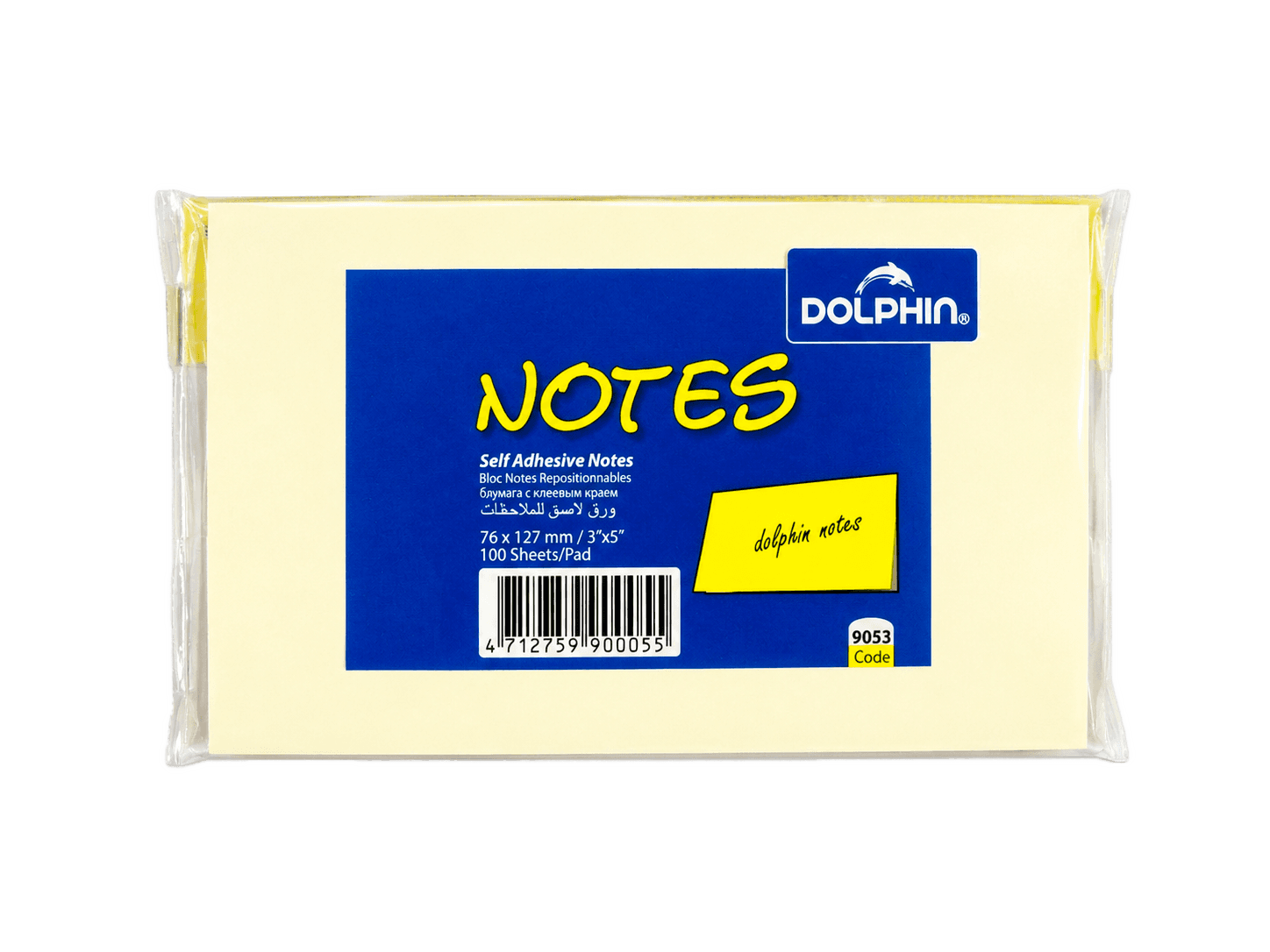 Самоклеящейся бумаги для заметок, 100 листов, DOLPHIN Self-adhesive Notes, 76x127мм (3x5 дюймов)
