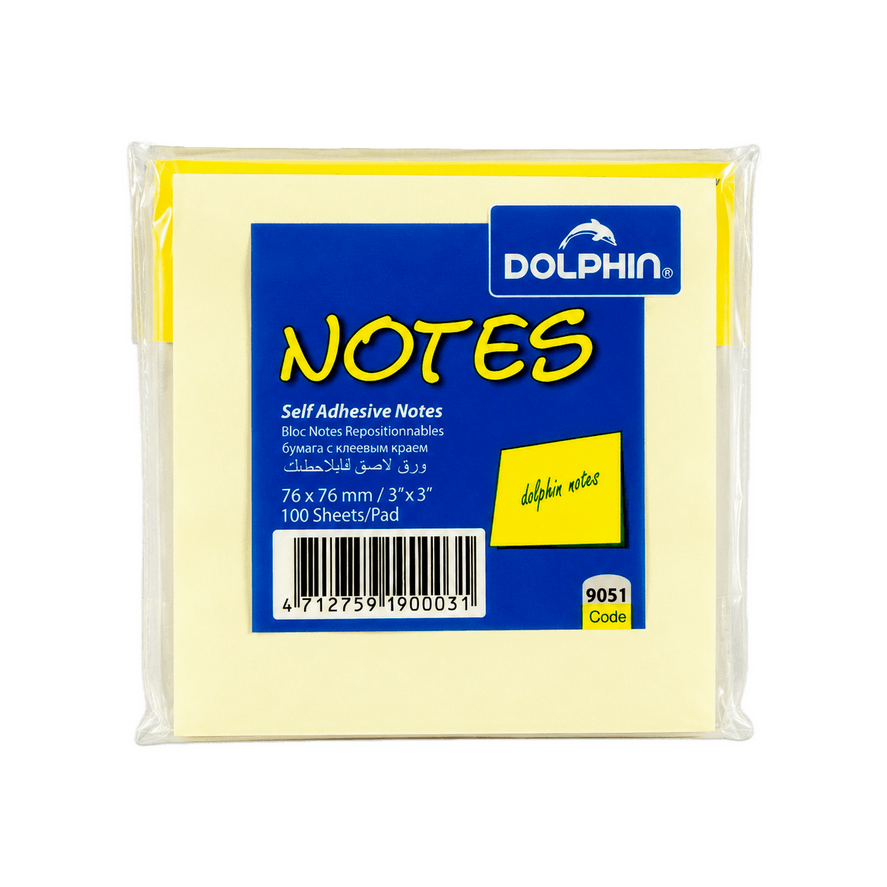 Самоклеящейся бумаги для заметок, 100 листов, DOLPHIN Self-adhesive Notes, 76x76мм (3x3 дюйма)