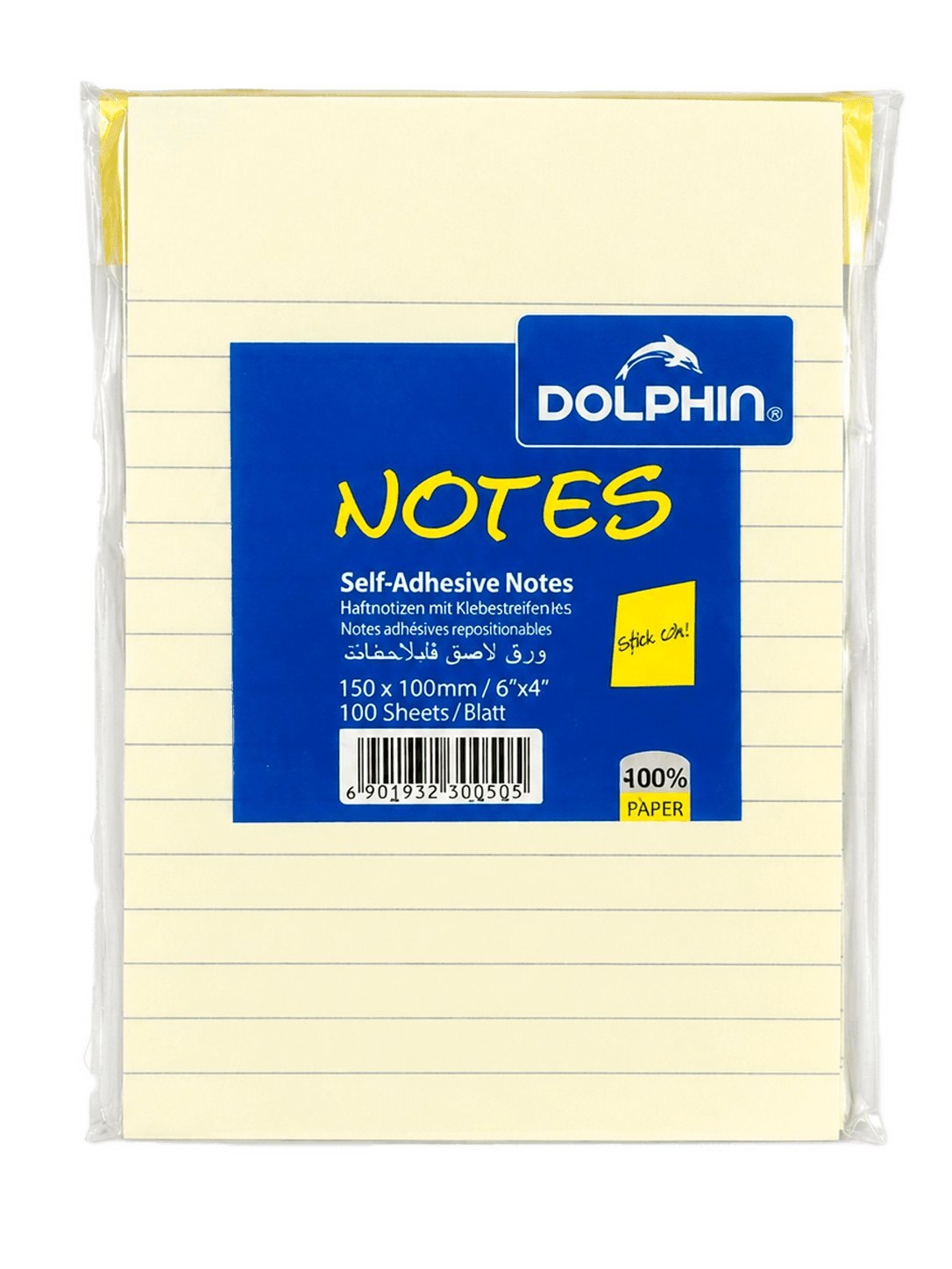 Самоклеящейся бумаги для заметок, 100 листов, DOLPHIN Self-adhesive Notes, 15x10.2см